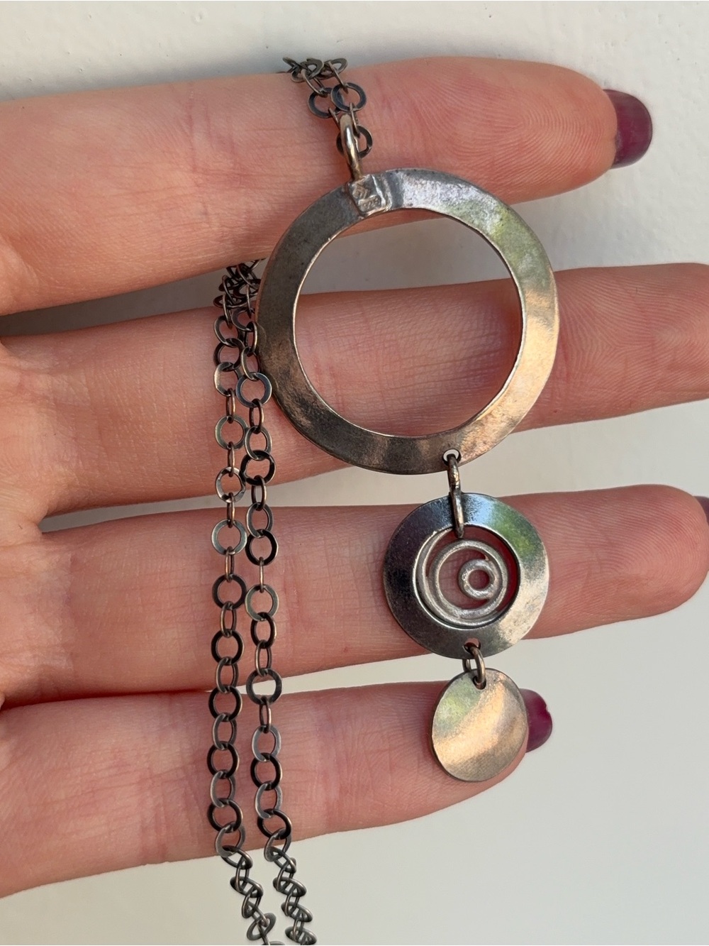 Retired Silpada Sterling Silver Hammered Disc Swirl Necklace N1709 - Picture 4 of 9